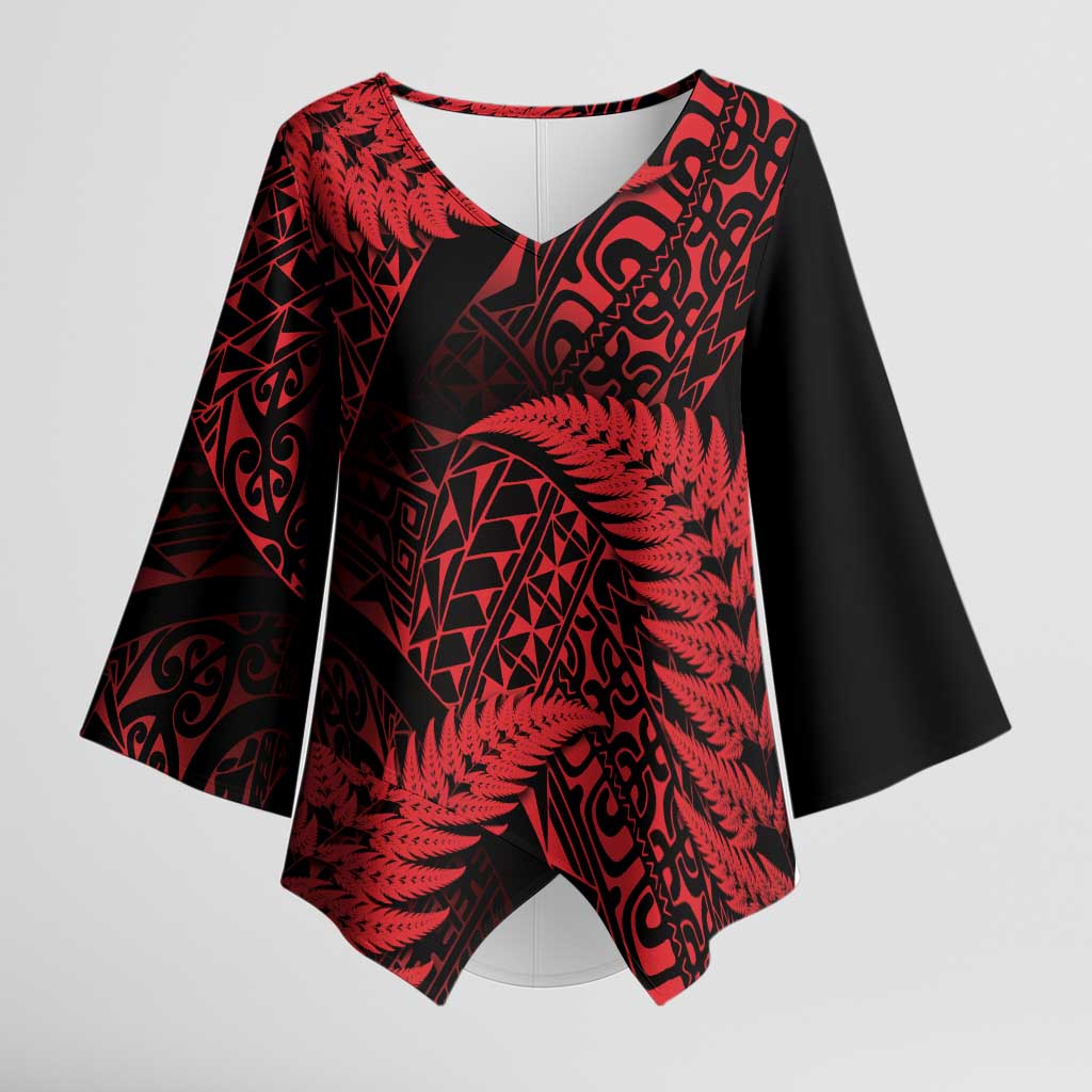 New Zealand Rugby Pacific Personalised Kimono Sleeve Blouse All Red Maori Pasifika Fern Pattern - Aussie Hoodie