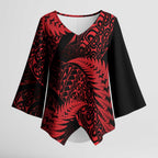 New Zealand Rugby Pacific Personalised Kimono Sleeve Blouse All Red Maori Pasifika Fern Pattern - Aussie Hoodie