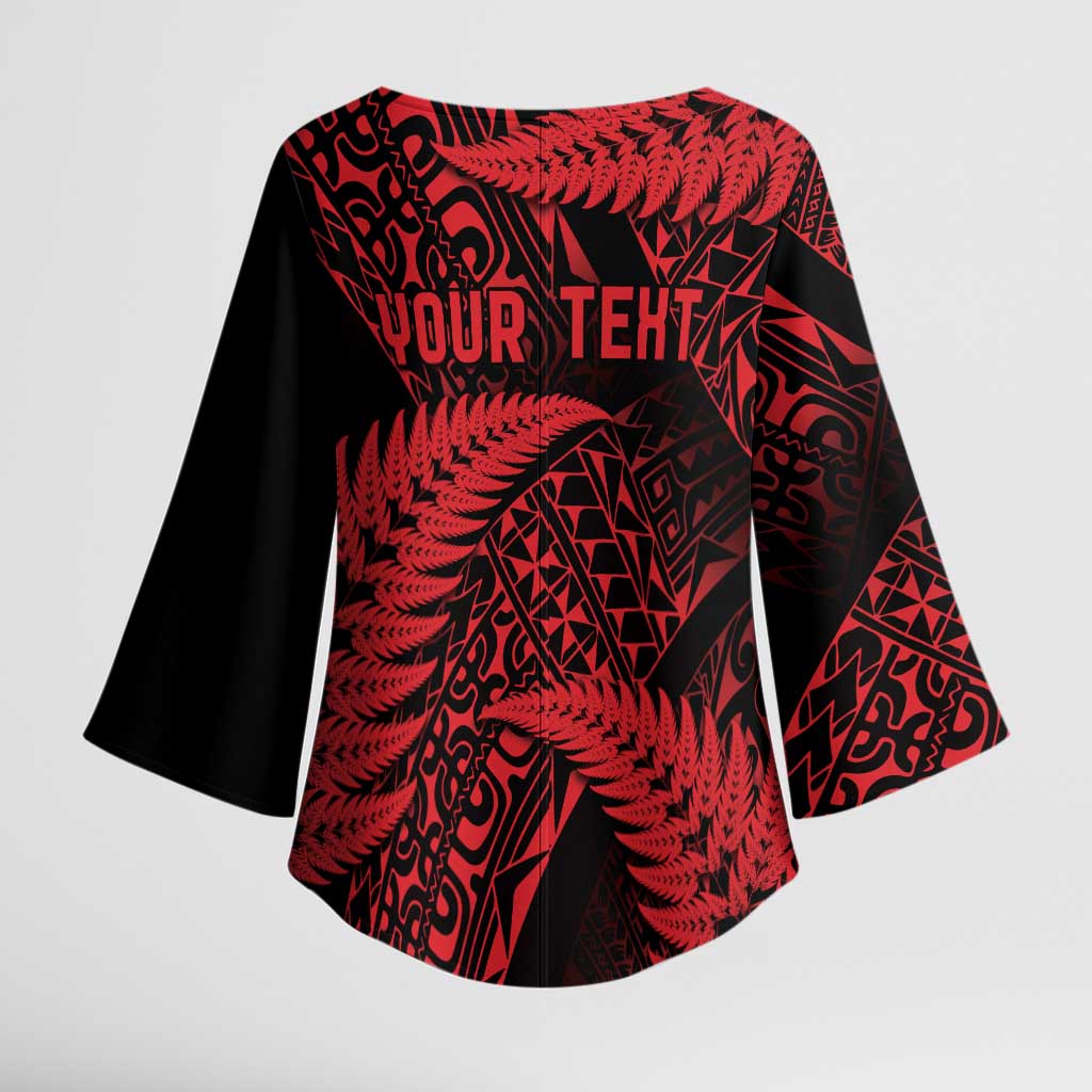 New Zealand Rugby Pacific Personalised Kimono Sleeve Blouse All Red Maori Pasifika Fern Pattern - Aussie Hoodie