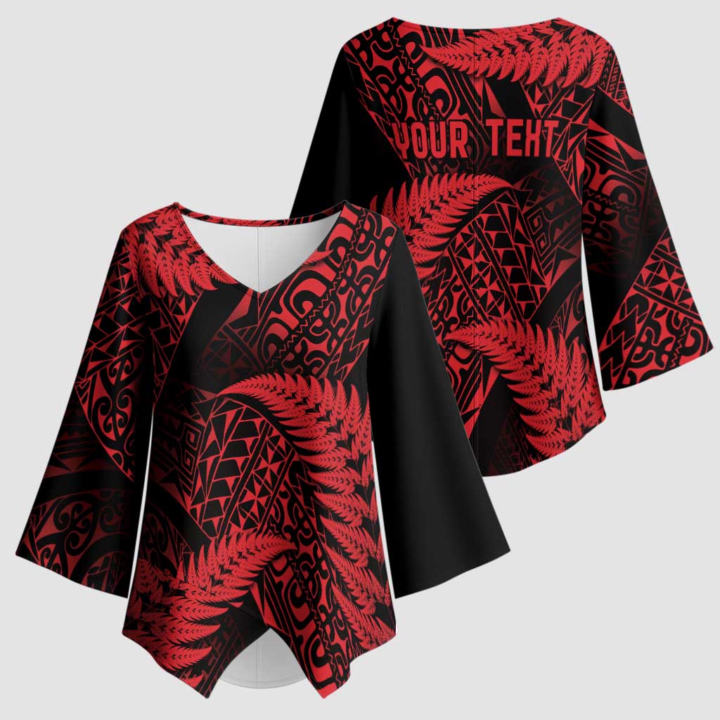 New Zealand Rugby Pacific Personalised Kimono Sleeve Blouse All Red Maori Pasifika Fern Pattern - Aussie Hoodie