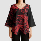 New Zealand Rugby Pacific Personalised Kimono Sleeve Blouse All Red Maori Pasifika Fern Pattern - Aussie Hoodie