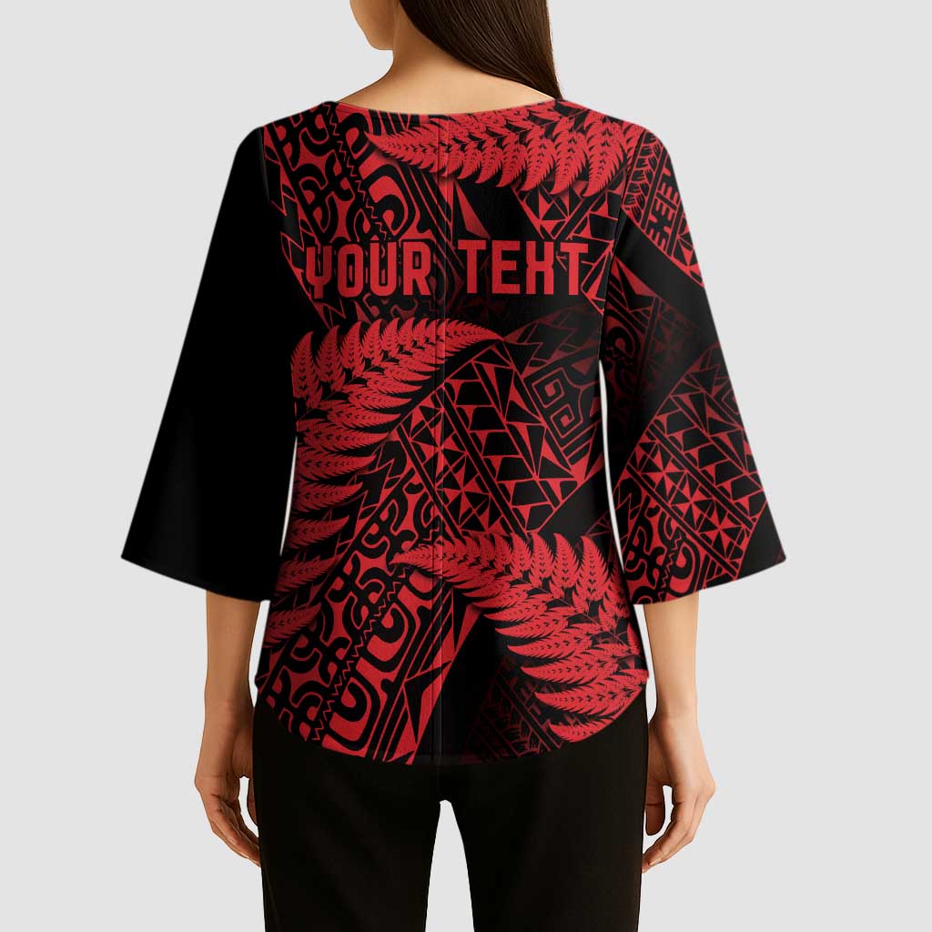 New Zealand Rugby Pacific Personalised Kimono Sleeve Blouse All Red Maori Pasifika Fern Pattern - Aussie Hoodie