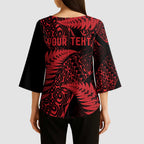 New Zealand Rugby Pacific Personalised Kimono Sleeve Blouse All Red Maori Pasifika Fern Pattern - Aussie Hoodie