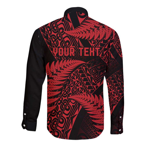 New Zealand Rugby Pacific Personalised Long Sleeve Button Shirt All Red Maori Pasifika Fern Pattern