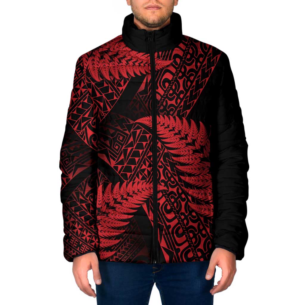 New Zealand Rugby Pacific Personalised Padded Jacket All Red Maori Pasifika Fern Pattern - Aussie Hoodie