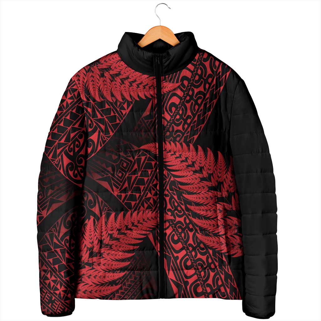 New Zealand Rugby Pacific Personalised Padded Jacket All Red Maori Pasifika Fern Pattern - Aussie Hoodie