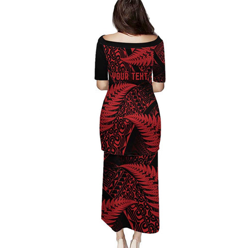 New Zealand Rugby Pacific Personalised Puletasi All Red Maori Pasifika Fern Pattern