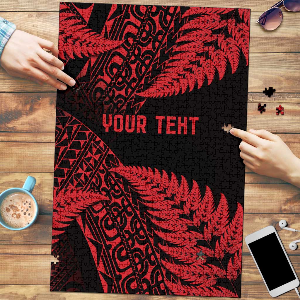 New Zealand Rugby Pacific Personalised Puzzle All Red Maori Pasifika Fern Pattern - Aussie Hoodie