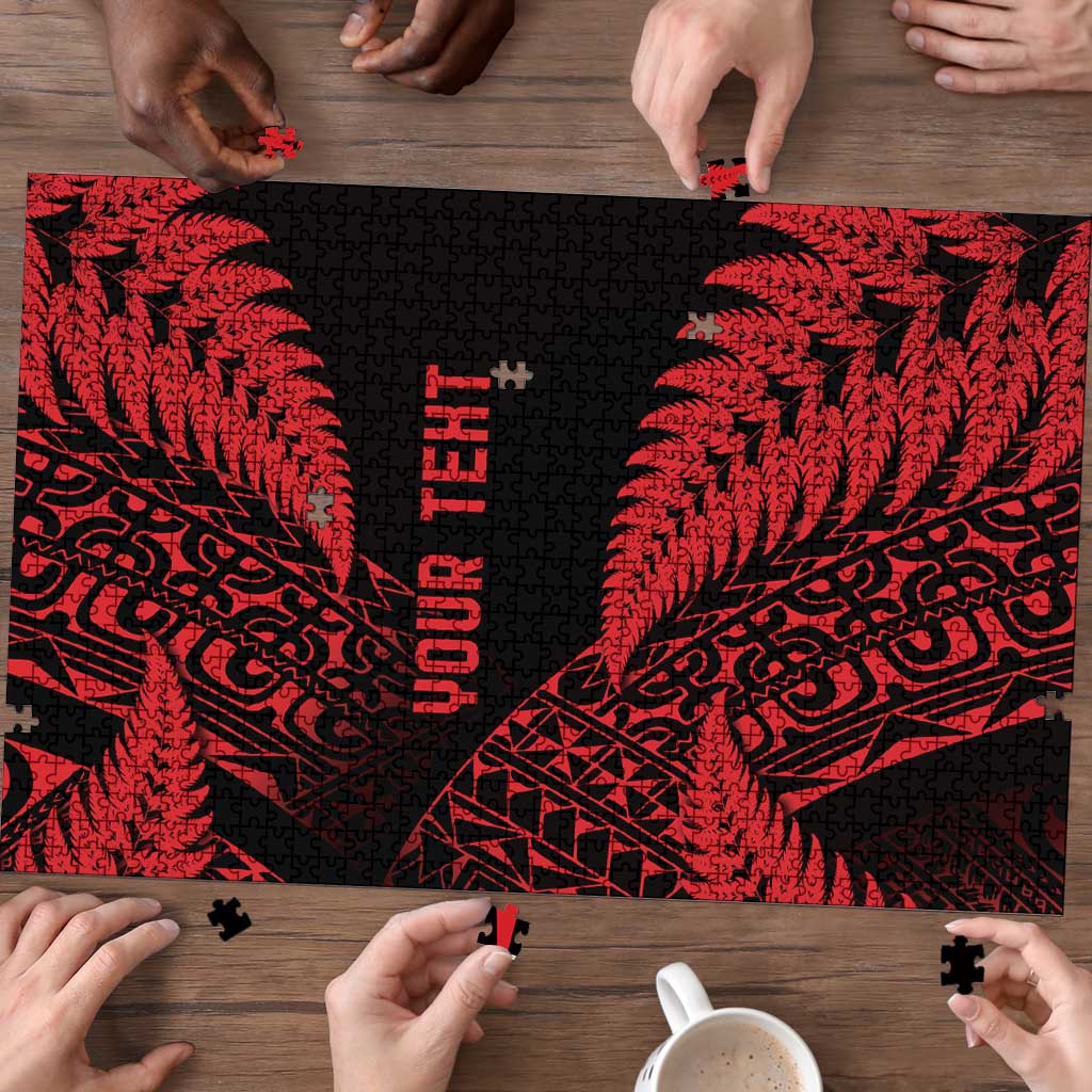 New Zealand Rugby Pacific Personalised Puzzle All Red Maori Pasifika Fern Pattern - Aussie Hoodie