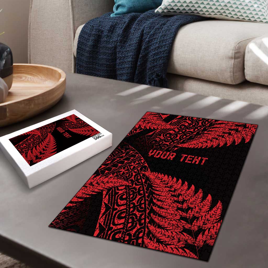 New Zealand Rugby Pacific Personalised Puzzle All Red Maori Pasifika Fern Pattern - Aussie Hoodie