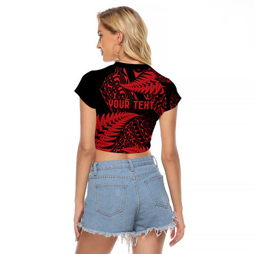 New Zealand Rugby Pacific Personalised Raglan Cropped T Shirt All Red Maori Pasifika Fern Pattern