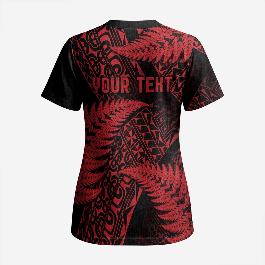 New Zealand Rugby Pacific Personalised Scrub Top All Red Maori Pasifika Fern Pattern - Aussie Hoodie