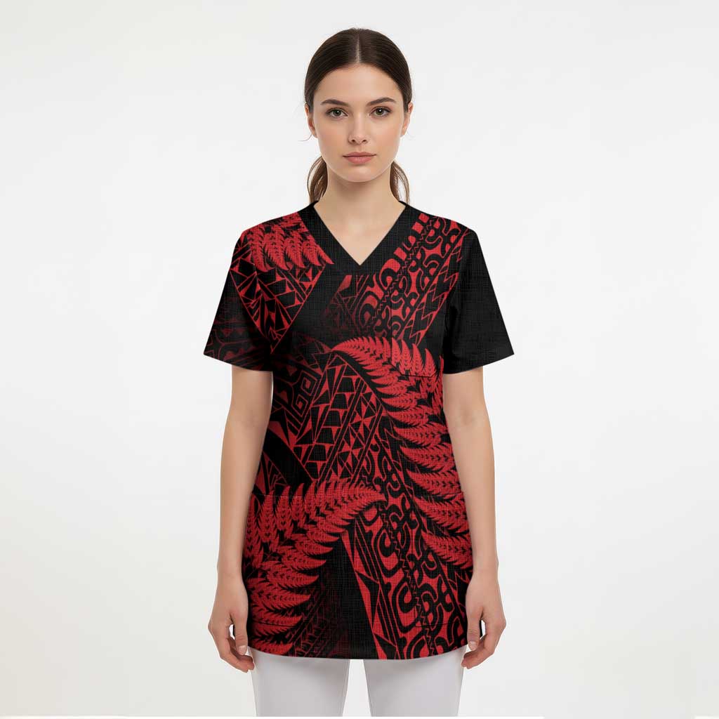 New Zealand Rugby Pacific Personalised Scrub Top All Red Maori Pasifika Fern Pattern - Aussie Hoodie