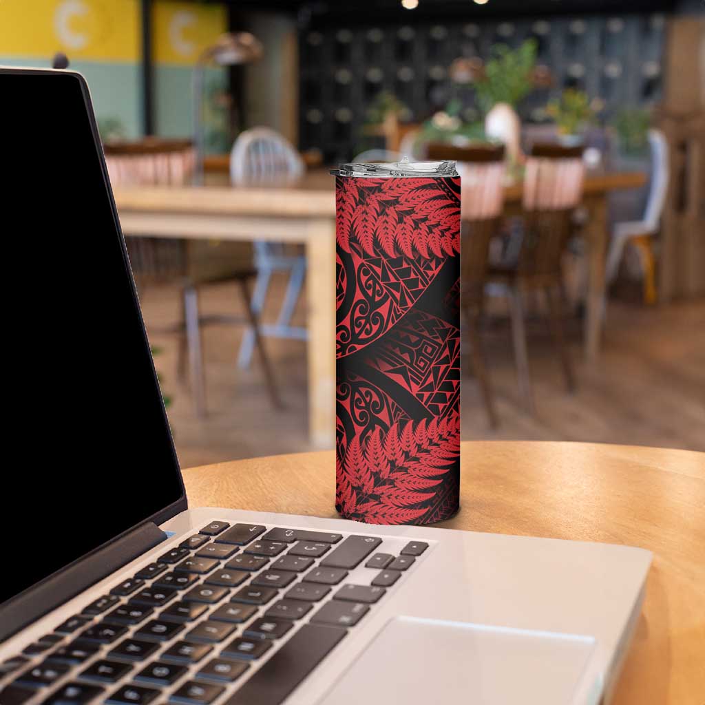 New Zealand Rugby Pacific Personalised Skinny Tumbler All Red Maori Pasifika Fern Pattern