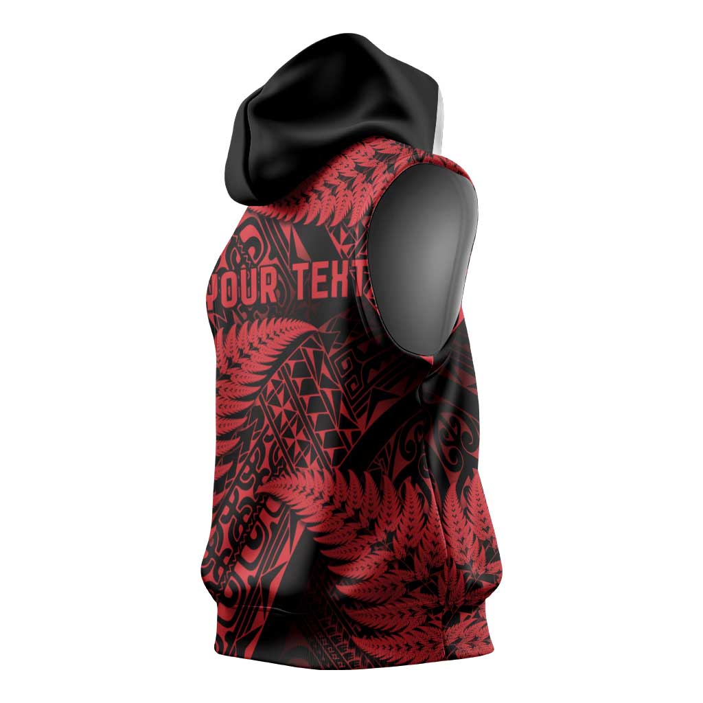New Zealand Rugby Pacific Personalised Sleeveless Hoodie All Red Maori Pasifika Fern Pattern - Aussie Hoodie