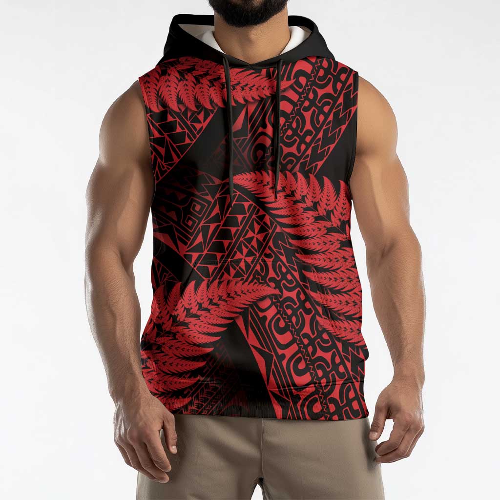 New Zealand Rugby Pacific Personalised Sleeveless Hoodie All Red Maori Pasifika Fern Pattern - Aussie Hoodie