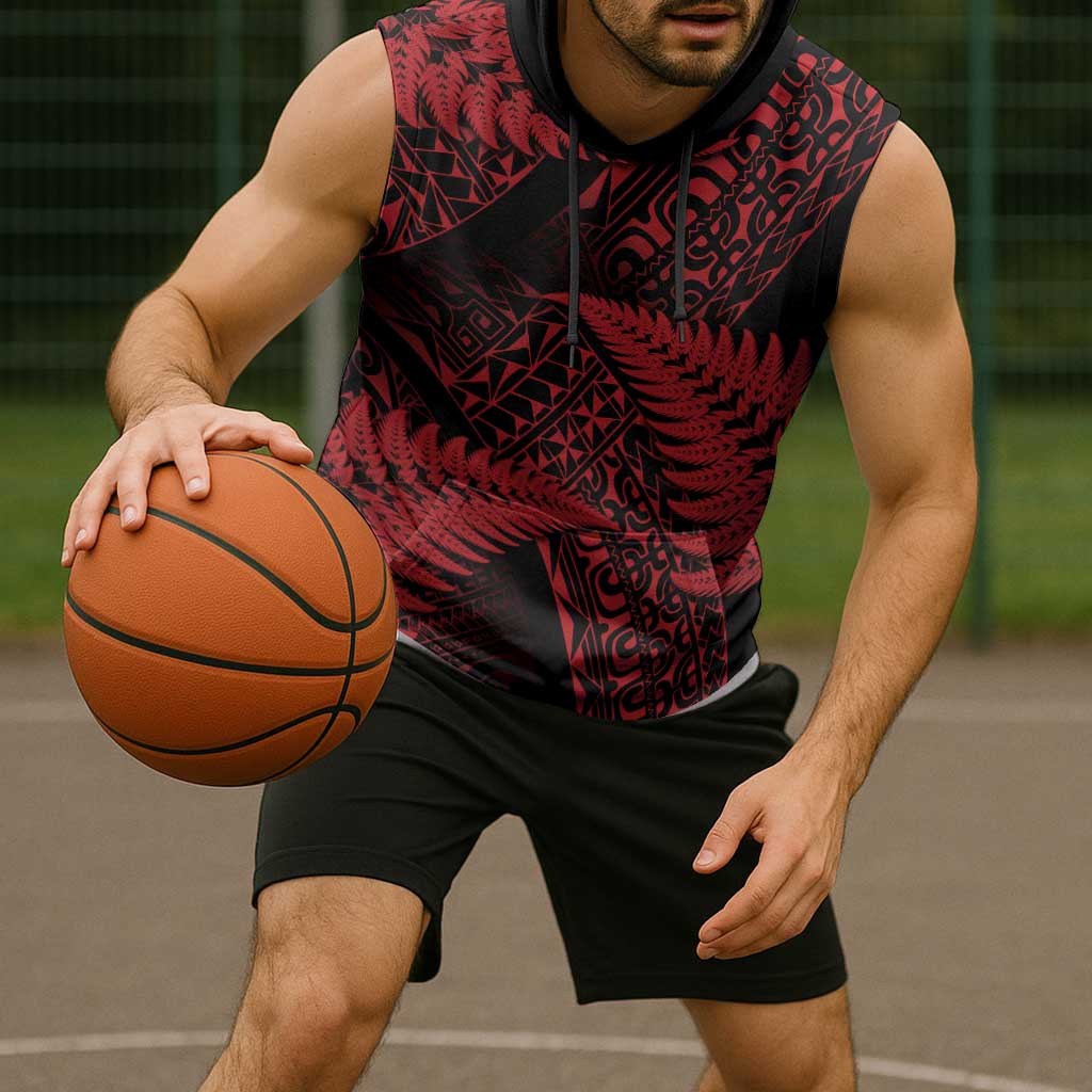 New Zealand Rugby Pacific Personalised Sleeveless Hoodie All Red Maori Pasifika Fern Pattern - Aussie Hoodie