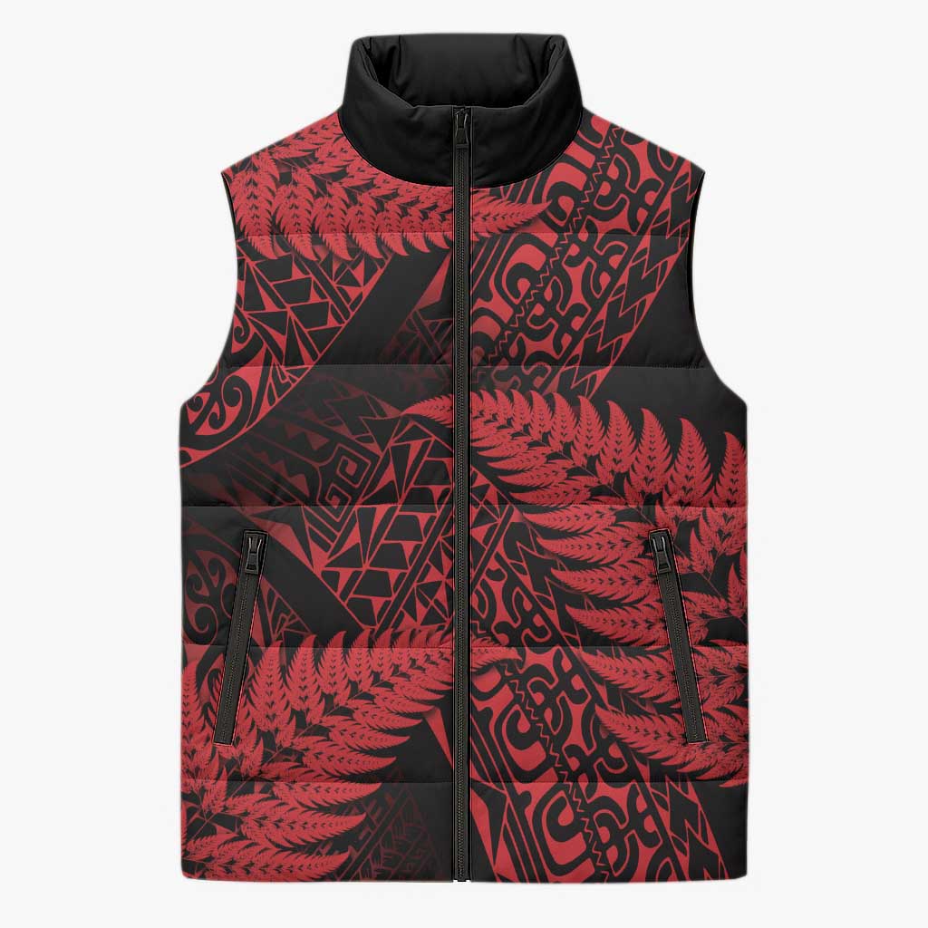New Zealand Rugby Pacific Personalised Sleeveless Puffer Jacket All Red Maori Pasifika Fern Pattern - Aussie Hoodie