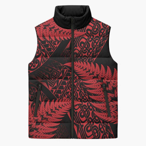 New Zealand Rugby Pacific Personalised Sleeveless Puffer Jacket All Red Maori Pasifika Fern Pattern - Aussie Hoodie