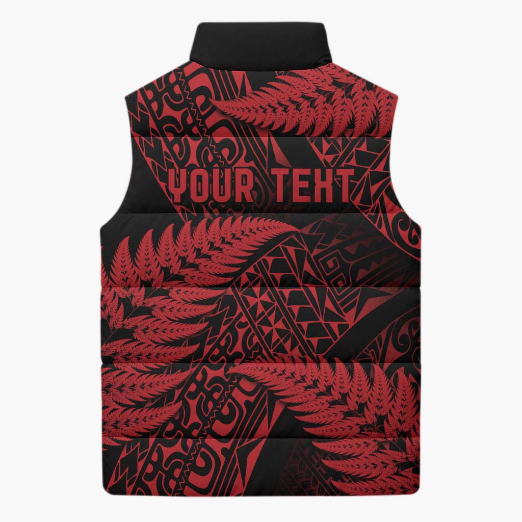New Zealand Rugby Pacific Personalised Sleeveless Puffer Jacket All Red Maori Pasifika Fern Pattern - Aussie Hoodie