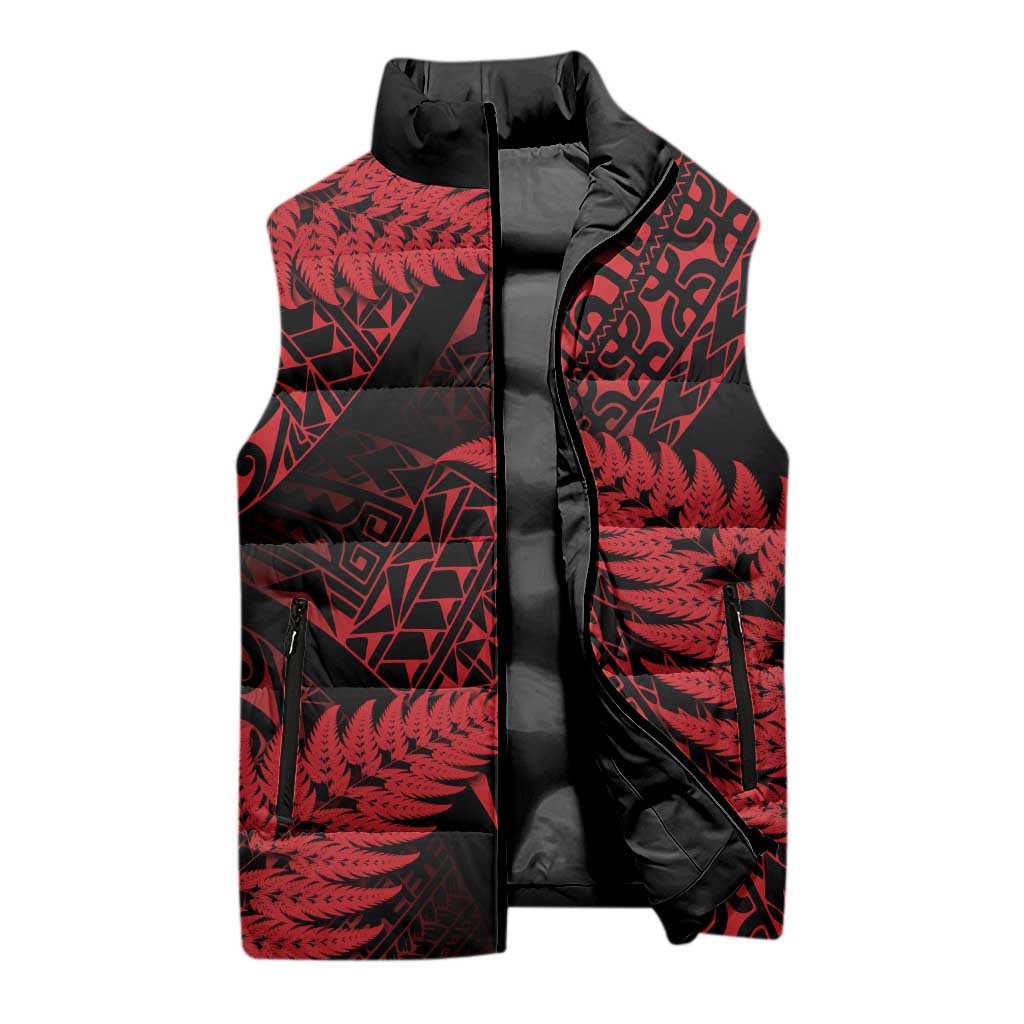 New Zealand Rugby Pacific Personalised Sleeveless Puffer Jacket All Red Maori Pasifika Fern Pattern - Aussie Hoodie