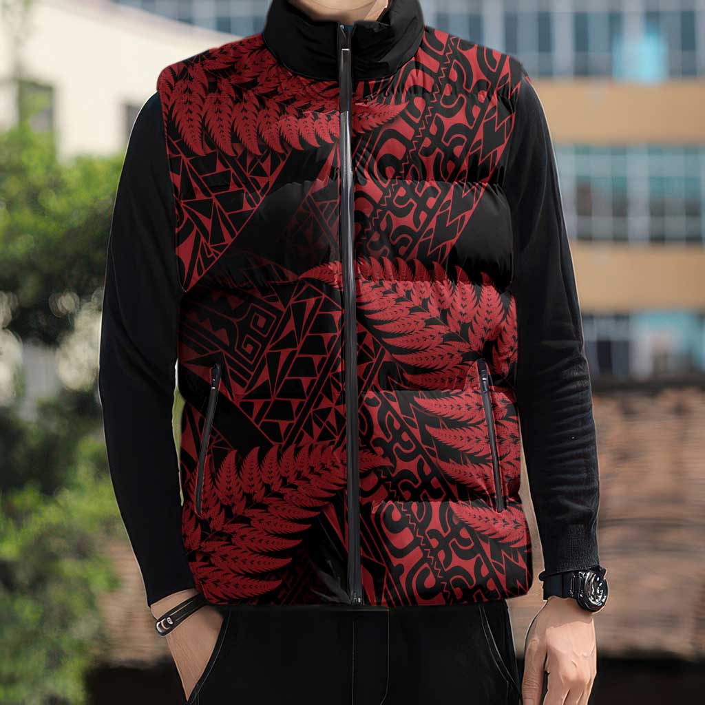 New Zealand Rugby Pacific Personalised Sleeveless Puffer Jacket All Red Maori Pasifika Fern Pattern - Aussie Hoodie