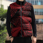 New Zealand Rugby Pacific Personalised Sleeveless Puffer Jacket All Red Maori Pasifika Fern Pattern - Aussie Hoodie