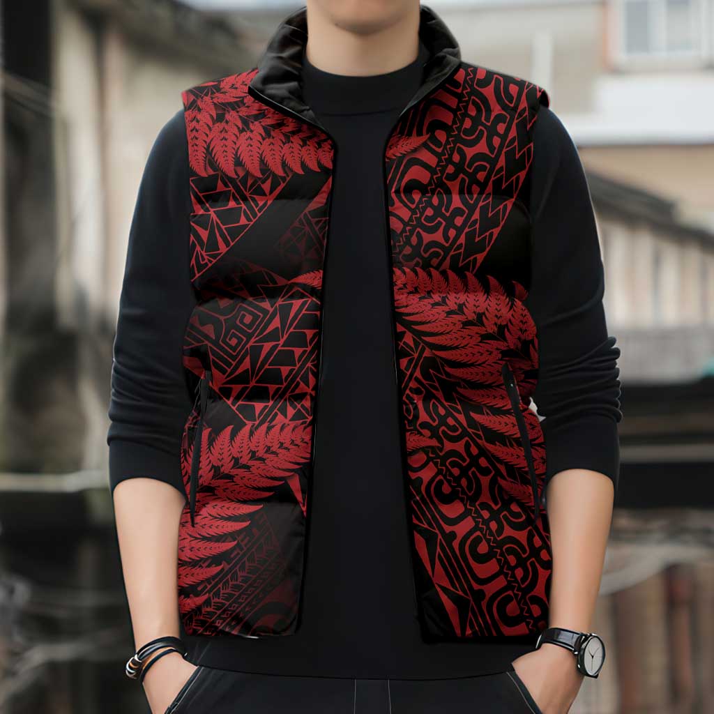New Zealand Rugby Pacific Personalised Sleeveless Puffer Jacket All Red Maori Pasifika Fern Pattern - Aussie Hoodie