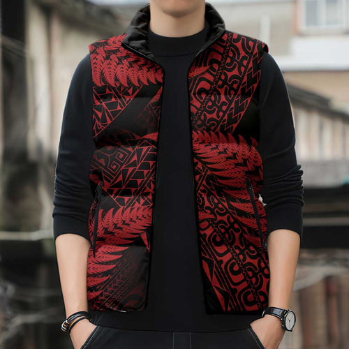 New Zealand Rugby Pacific Personalised Sleeveless Puffer Jacket All Red Maori Pasifika Fern Pattern - Aussie Hoodie