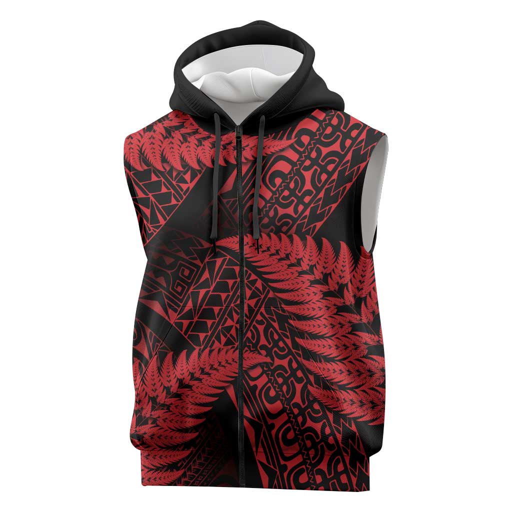 New Zealand Rugby Pacific Personalised Sleeveless Zip Hoodie All Red Maori Pasifika Fern Pattern LT9