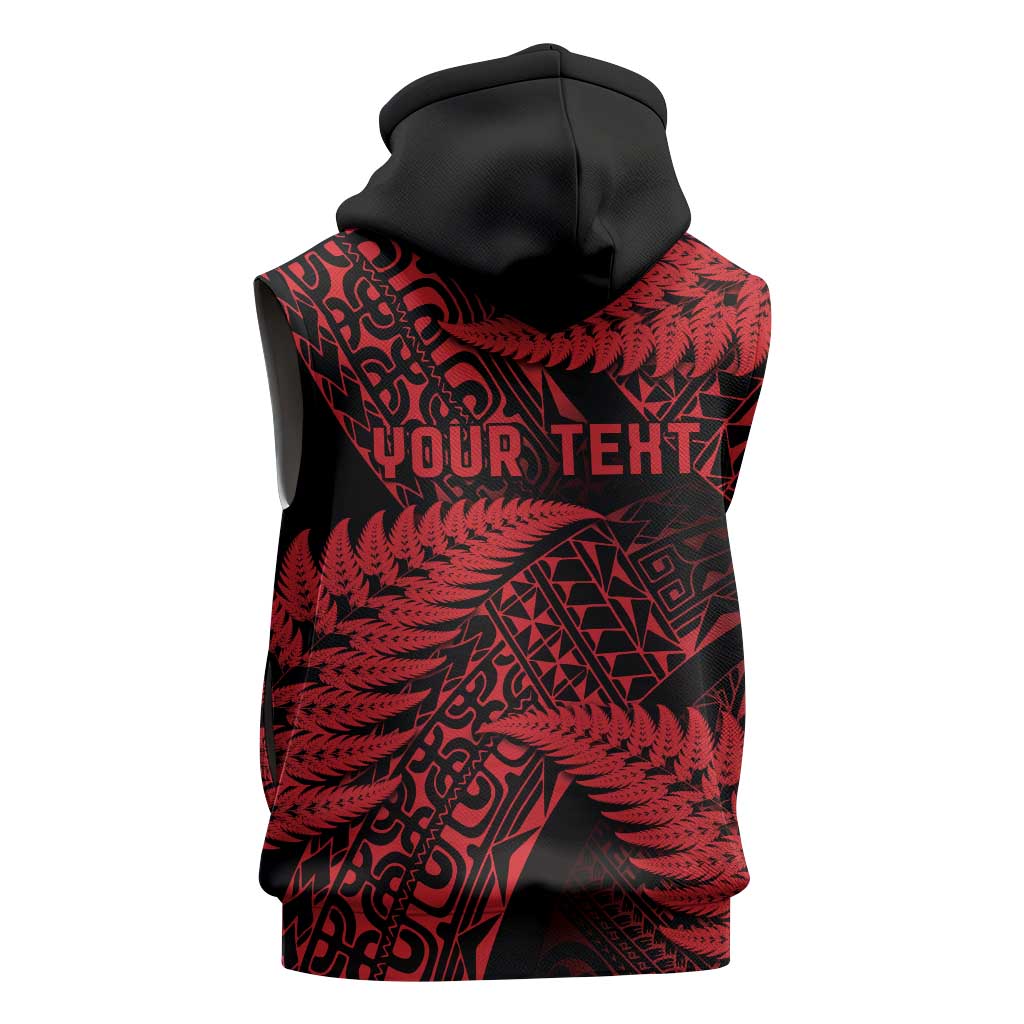 New Zealand Rugby Pacific Personalised Sleeveless Zip Hoodie All Red Maori Pasifika Fern Pattern LT9