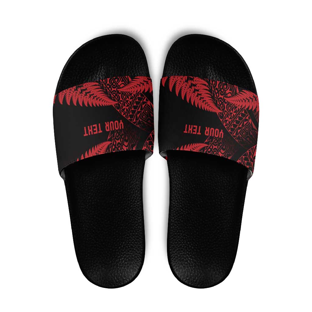 New Zealand Rugby Pacific Personalised Slide Sandals All Red Maori Pasifika Fern Pattern - Aussie Hoodie