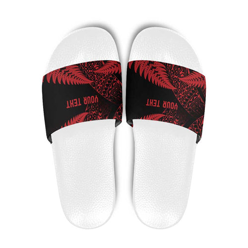New Zealand Rugby Pacific Personalised Slide Sandals All Red Maori Pasifika Fern Pattern - Aussie Hoodie