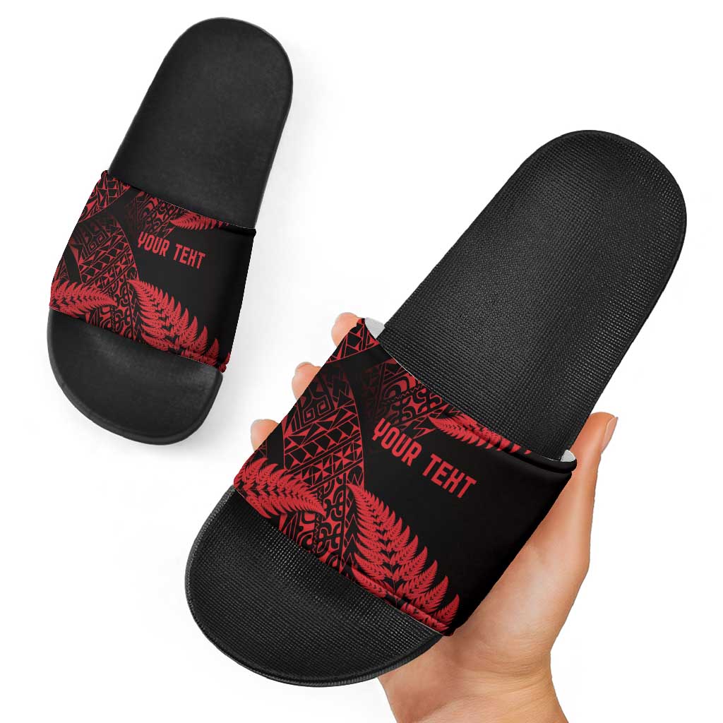 New Zealand Rugby Pacific Personalised Slide Sandals All Red Maori Pasifika Fern Pattern - Aussie Hoodie