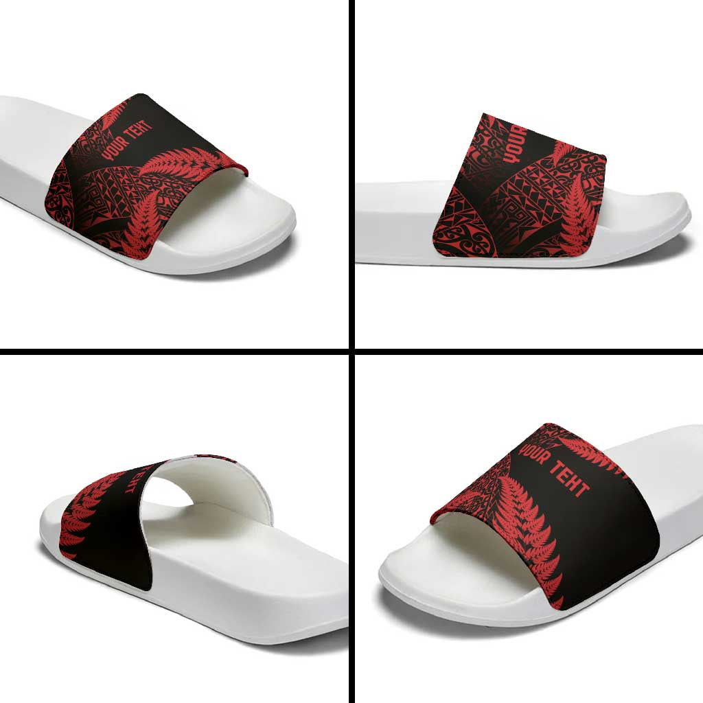 New Zealand Rugby Pacific Personalised Slide Sandals All Red Maori Pasifika Fern Pattern - Aussie Hoodie