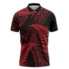New Zealand Rugby Pacific Personalised Zipper Polo Shirt All Red Maori Pasifika Fern Pattern - Aussie Hoodie