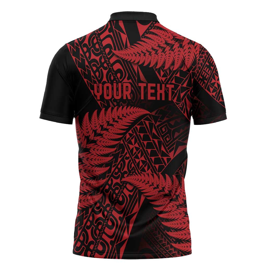 New Zealand Rugby Pacific Personalised Zipper Polo Shirt All Red Maori Pasifika Fern Pattern - Aussie Hoodie