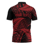 New Zealand Rugby Pacific Personalised Zipper Polo Shirt All Red Maori Pasifika Fern Pattern - Aussie Hoodie