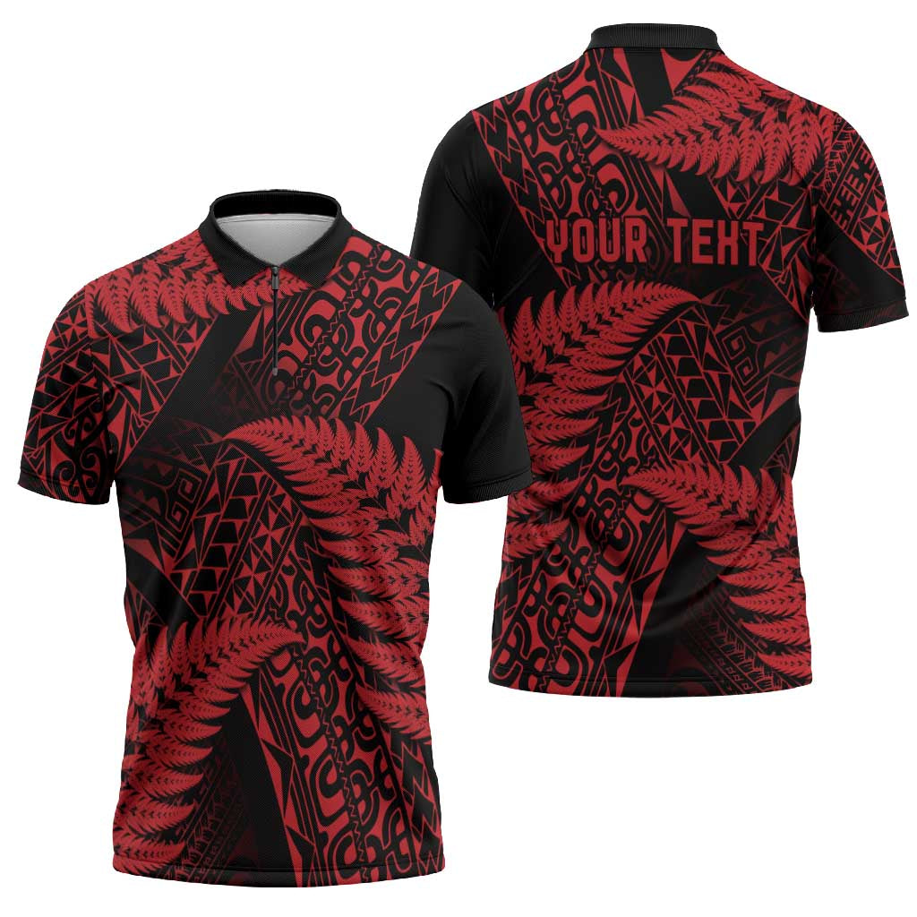 New Zealand Rugby Pacific Personalised Zipper Polo Shirt All Red Maori Pasifika Fern Pattern - Aussie Hoodie