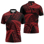 New Zealand Rugby Pacific Personalised Zipper Polo Shirt All Red Maori Pasifika Fern Pattern - Aussie Hoodie
