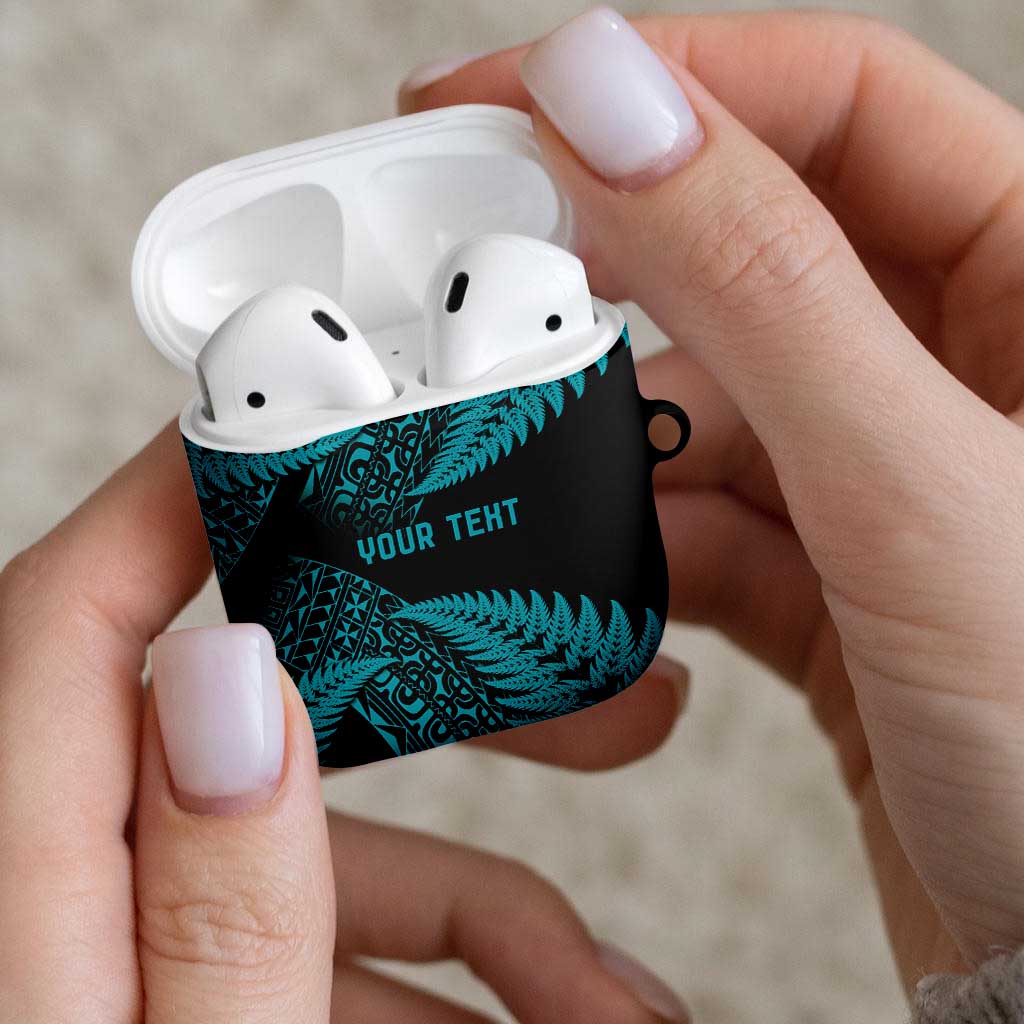 New Zealand Rugby Pacific Personalised AirPods Case All Turquoise Maori Pasifika Fern Pattern - Aussie Hoodie
