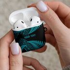 New Zealand Rugby Pacific Personalised AirPods Case All Turquoise Maori Pasifika Fern Pattern - Aussie Hoodie