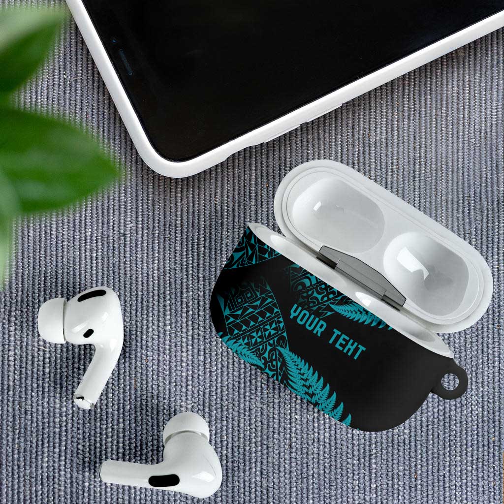 New Zealand Rugby Pacific Personalised AirPods Case All Turquoise Maori Pasifika Fern Pattern - Aussie Hoodie