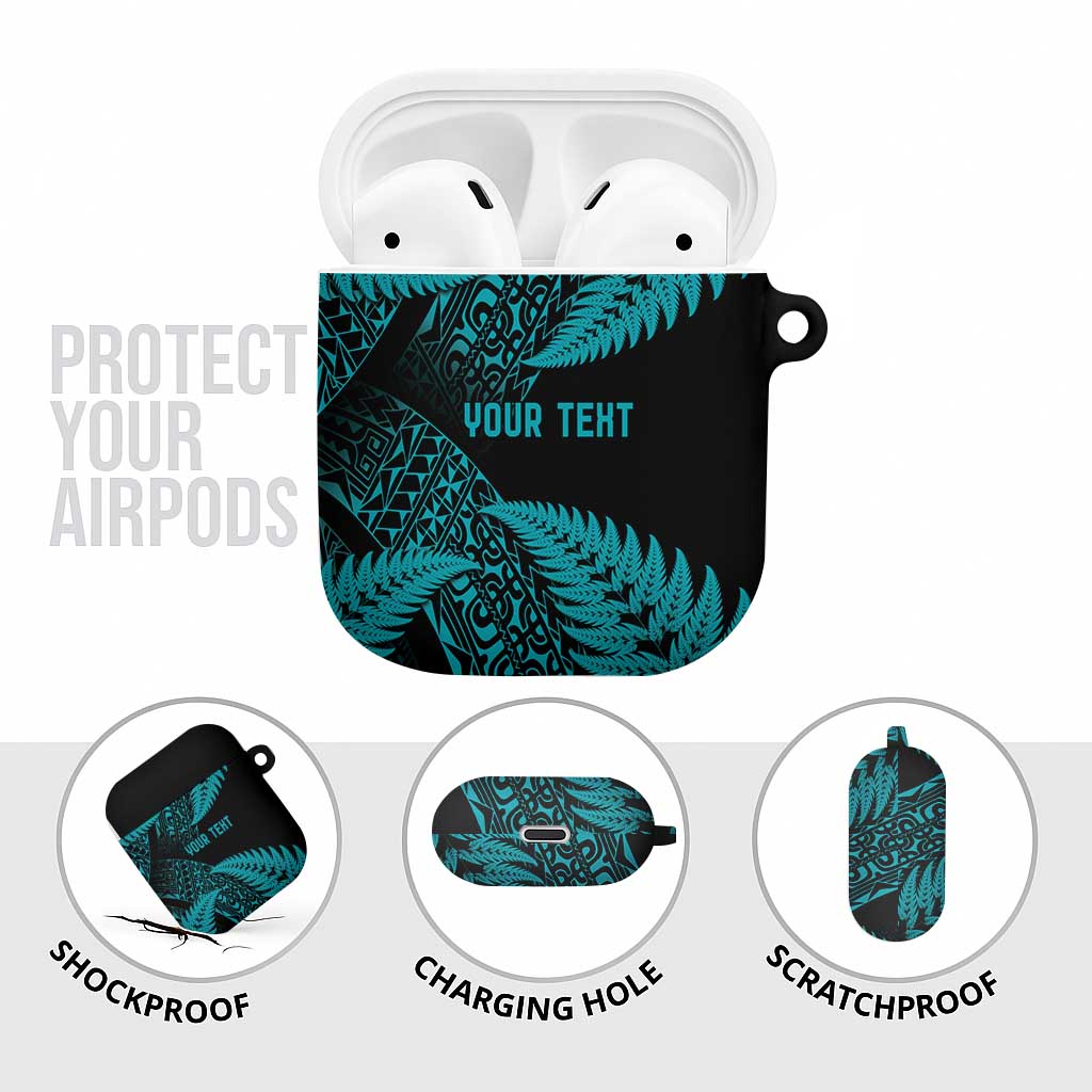 New Zealand Rugby Pacific Personalised AirPods Case All Turquoise Maori Pasifika Fern Pattern - Aussie Hoodie