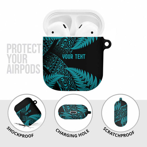 New Zealand Rugby Pacific Personalised AirPods Case All Turquoise Maori Pasifika Fern Pattern - Aussie Hoodie