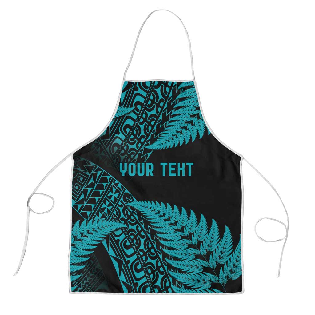New Zealand Rugby Pacific Personalised Apron All Turquoise Maori Pasifika Fern Pattern - Aussie Hoodie