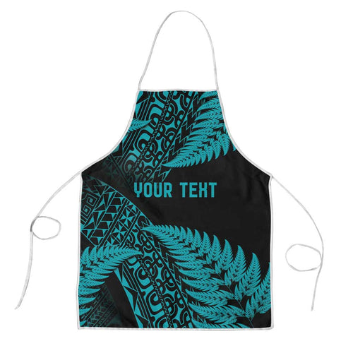 New Zealand Rugby Pacific Personalised Apron All Turquoise Maori Pasifika Fern Pattern - Aussie Hoodie