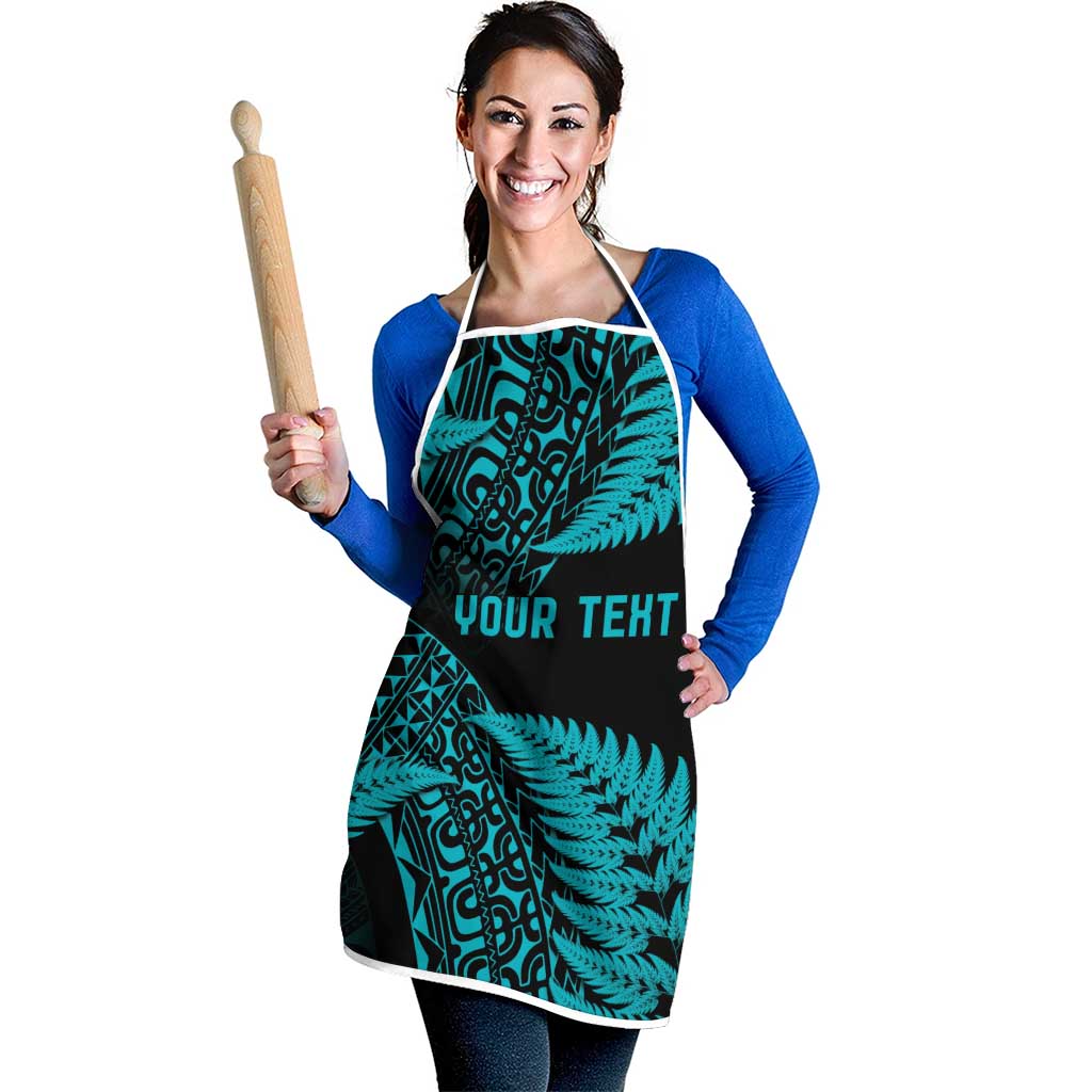 New Zealand Rugby Pacific Personalised Apron All Turquoise Maori Pasifika Fern Pattern - Aussie Hoodie