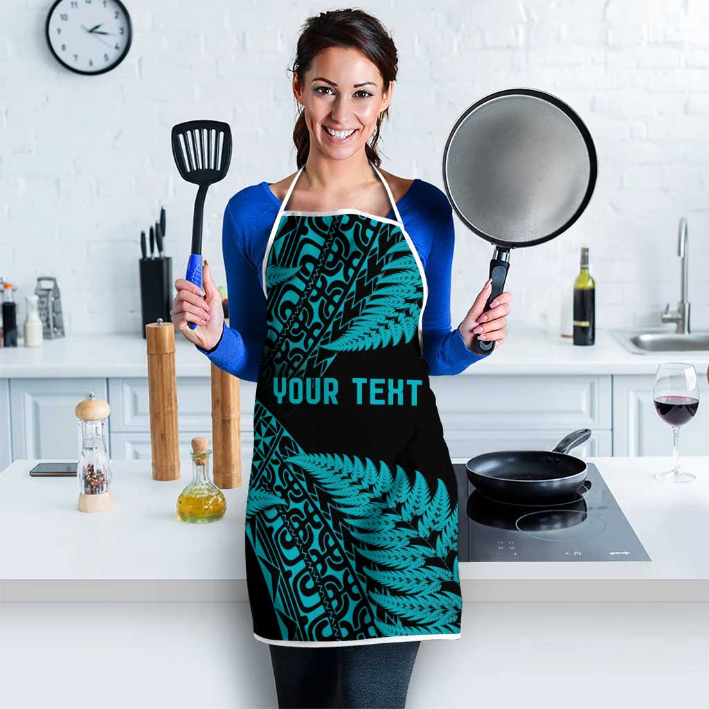 New Zealand Rugby Pacific Personalised Apron All Turquoise Maori Pasifika Fern Pattern - Aussie Hoodie