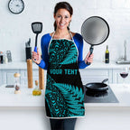 New Zealand Rugby Pacific Personalised Apron All Turquoise Maori Pasifika Fern Pattern - Aussie Hoodie